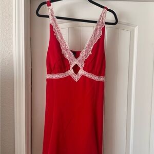 Wild Fable Red Satin Slip Dress with Lace Trim